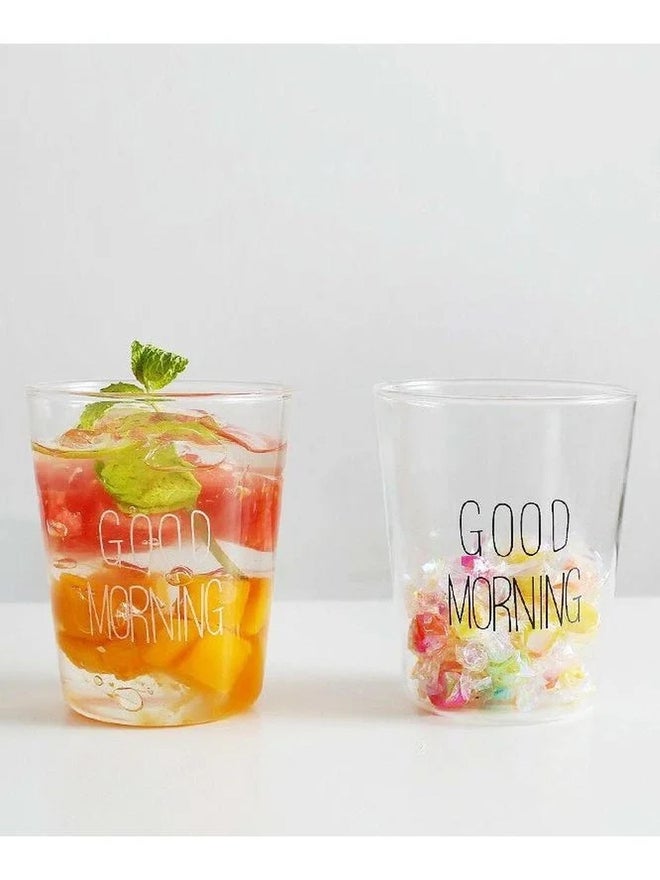 1CHASE Set of 2 - Borosilicate Good Morning Printed Glass Cup 400ml - Image 4
